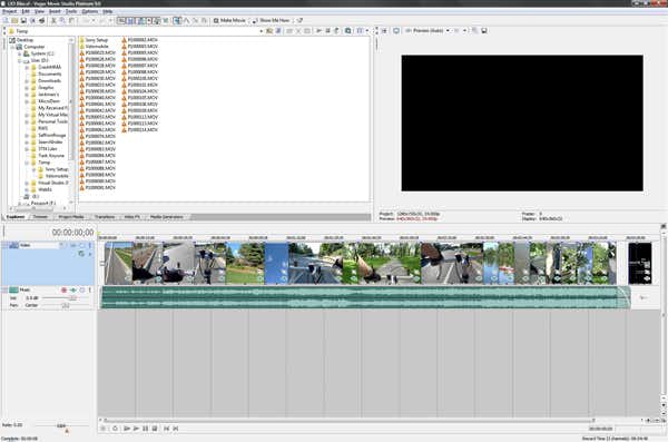Lazy Summer Ride on Sony Vegas Movie Studio, showing the composition of video and music track.