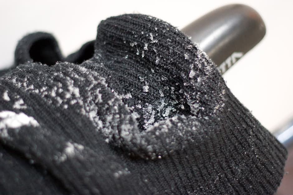 Ice forming on the balaclava, formed from the condensation of breath